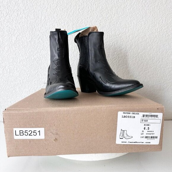 NEW Lane CHELSEA Womens Cowboy Bootie 6.5 Western Black Leather Short Boots - Picture 11 of 12